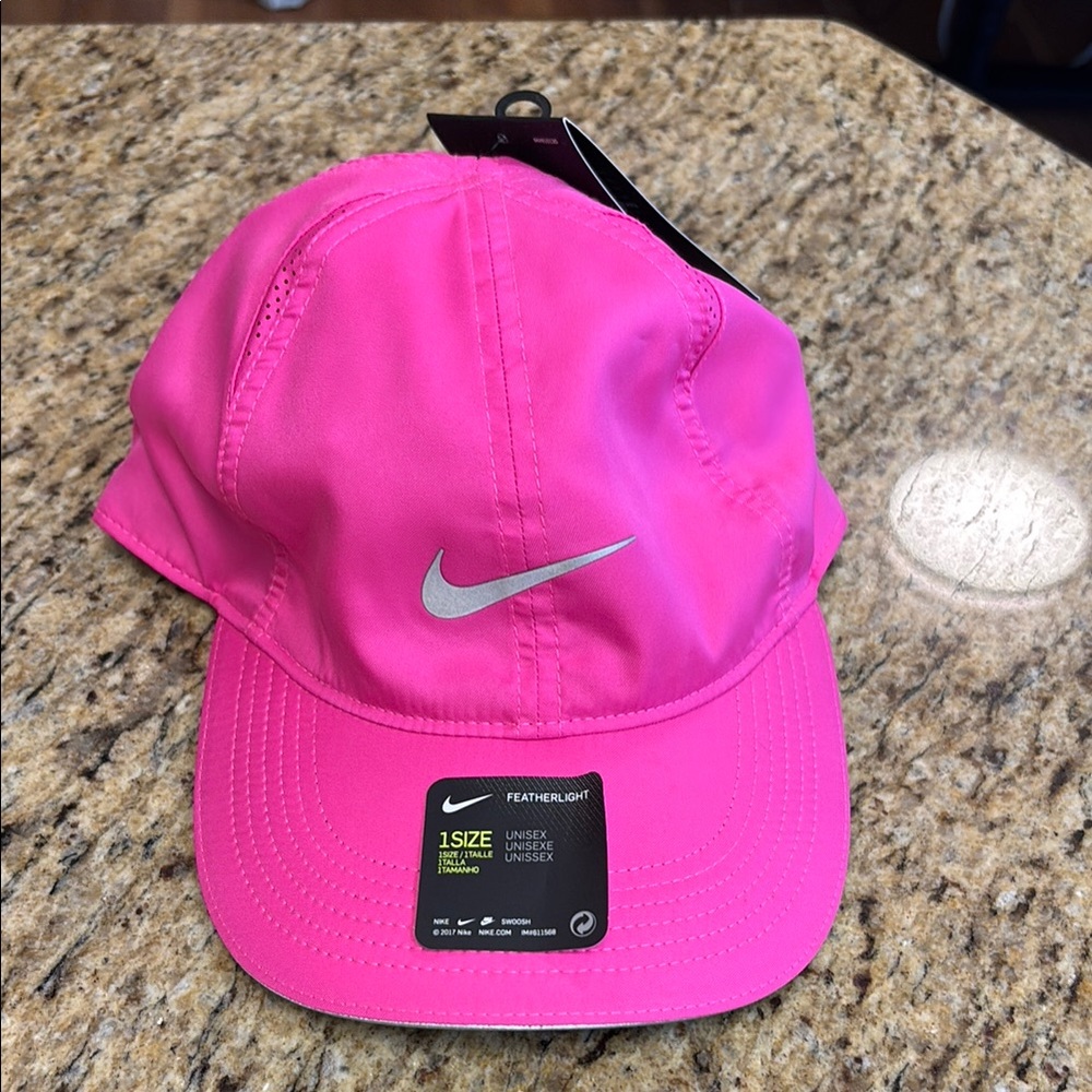 Nike Pink and Silver Baseball Hat with Adjustable Strap